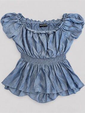 Scarlet Darkness Large Blue Off Shoulder Puff Sleeve Peplum Blouse